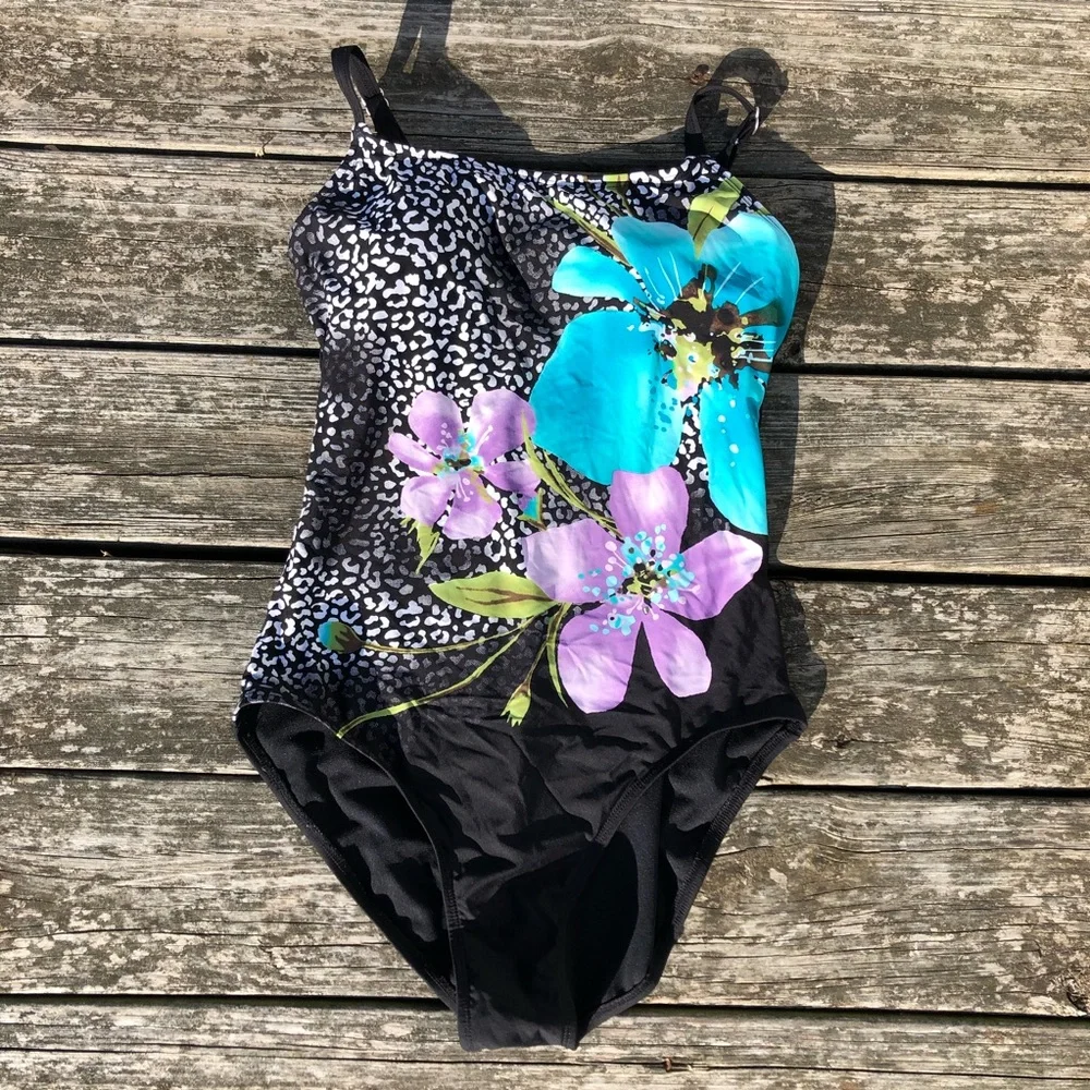- Dana Buchman Sz 14 Leopard/Floral Print Maillot! LIKE NEW!